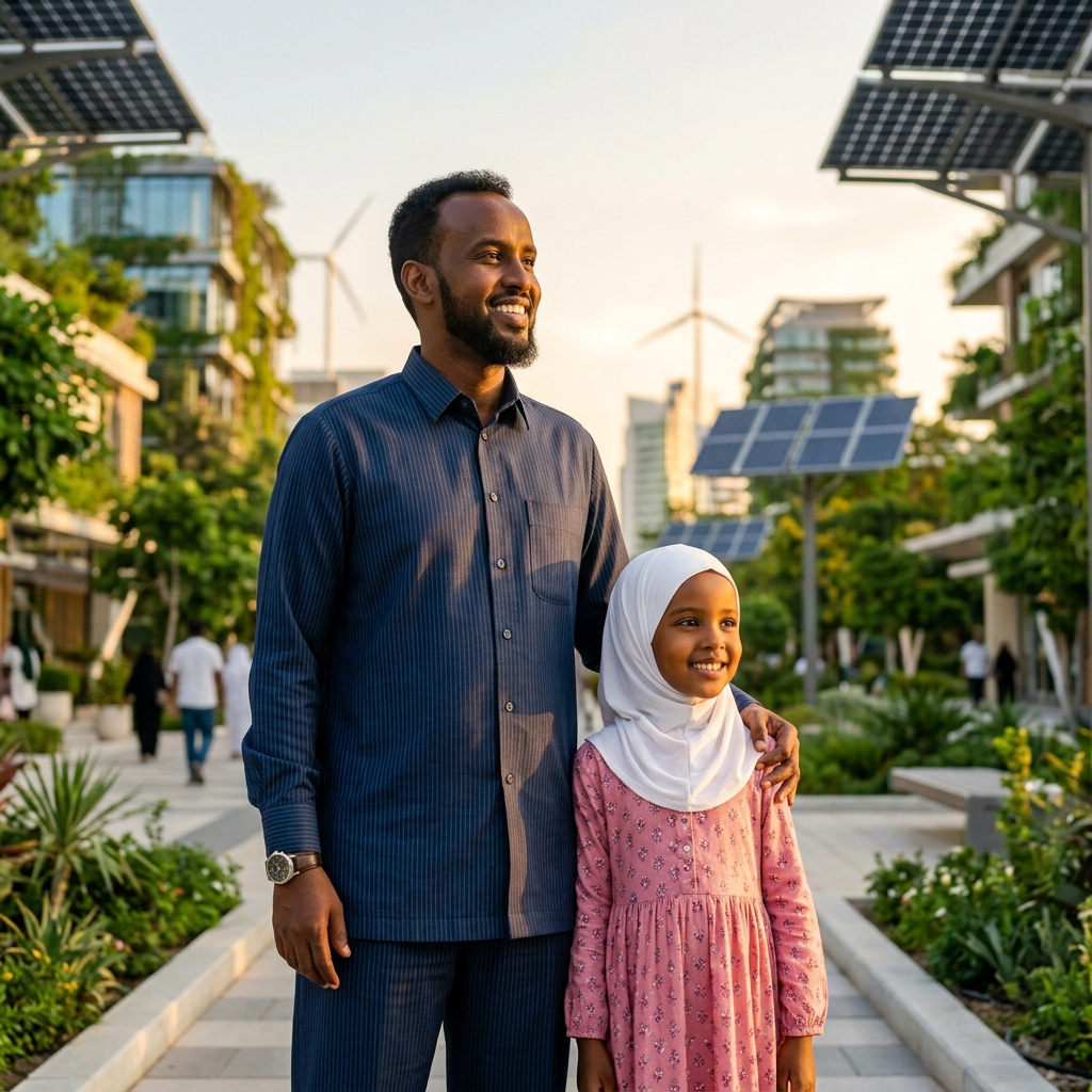 Somali father and daughter looking at a sustainable future